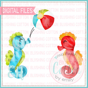 Splashed Seahorses Playing Watercolor PNG Design   BCEH