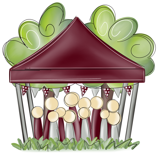 TAILGATE TENT MAROON AND WHITE WATERCOLOR DESIGN  BCPW