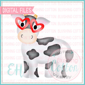 Valentine Glasses Curious Cow PNG Watercolor Design   BCEH