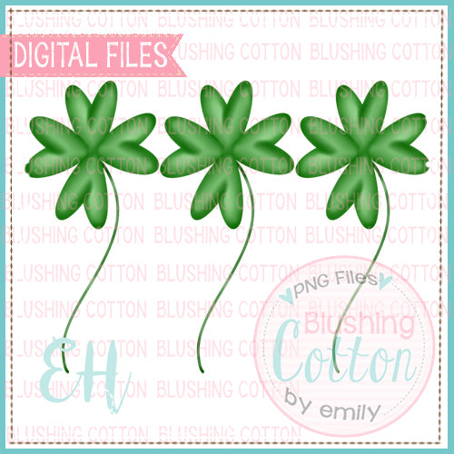 Whispy St Patrick 4 Leaf Clover Trio PNG Watercolor Design   BCEH
