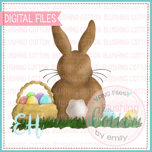 WOBBLY BUNNY WITH EASTER EGGS WATERCOLOR PNG DESIGN   BCEH