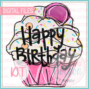 Happy Birthday Pink Cupcake Design   BCDT