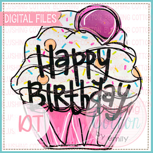Happy Birthday Pink Cupcake Design   BCDT